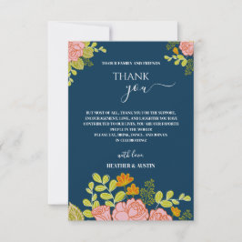 Tarjeta De Agradecimiento Boda azul de la Marina Negra floral Gracias Botáni