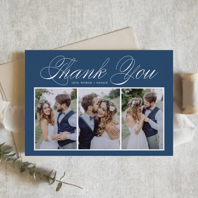 Tarjeta De Agradecimiento Boda azul de tres Collages de fotos (Subido por el creador)