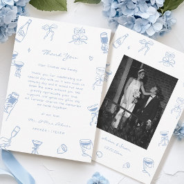 Tarjeta De Agradecimiento Boda azul Dusty de la foto dibujada a mano
