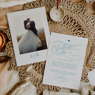 Tarjeta De Agradecimiento Boda azul elegante de escritura tipografía