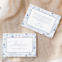 Tarjeta De Agradecimiento Boda Azul Faro de Toile Costera