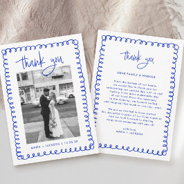 Tarjeta De Agradecimiento Boda azul francés dibujado a mano