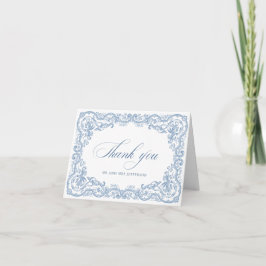 Tarjeta De Agradecimiento Boda azul húmedo del ornato floral del renacimient