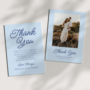 Tarjeta De Agradecimiento Boda Azul Minimalista Moderna Minimalista
