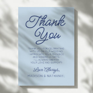 Tarjeta De Agradecimiento Boda Azul Minimalista Moderna Minimalista