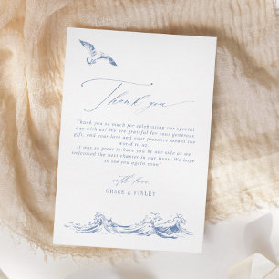 Tarjeta De Agradecimiento Boda Azul Moderno Elegante Chic Costero