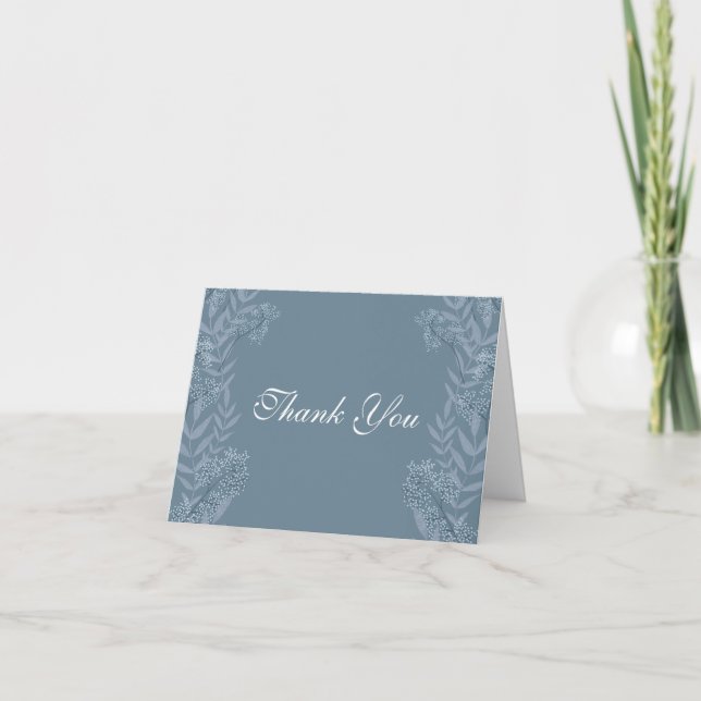 Tarjeta De Agradecimiento Boda azul oscuro ventilado botánico (Anverso)