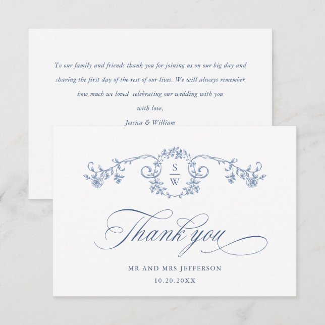 Tarjeta De Agradecimiento Boda azul oxidado y floral de Grace (Anverso / Reverso)