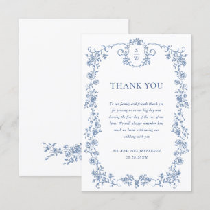 Tarjeta De Agradecimiento Boda azul oxidado y floral de Grace