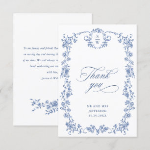 Tarjeta De Agradecimiento Boda azul oxidado y floral de Grace