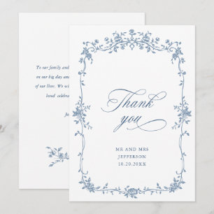 Tarjeta De Agradecimiento Boda azul oxidado y floral de Grace