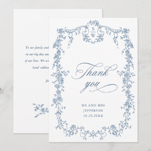 Tarjeta De Agradecimiento Boda azul oxidado y floral de Grace