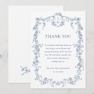 Tarjeta De Agradecimiento Boda azul oxidado y floral de Grace