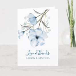Tarjeta De Agradecimiento Boda Azul Polvoriento Chic Elegante Moderno