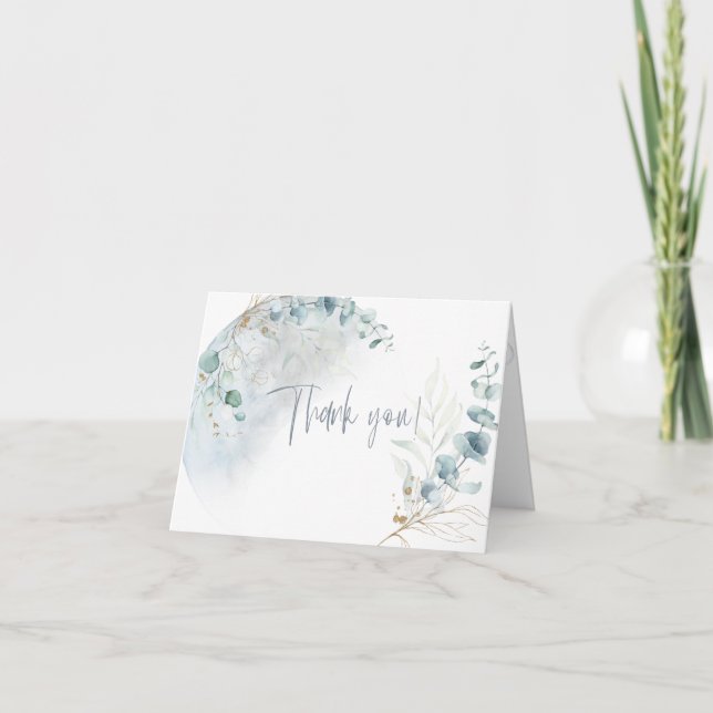 Tarjeta De Agradecimiento Boda | Azul polvoriento sobre la luna enamorada (Anverso)