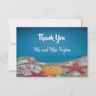 Tarjeta De Agradecimiento Boda azul profundo de la playa Gracias