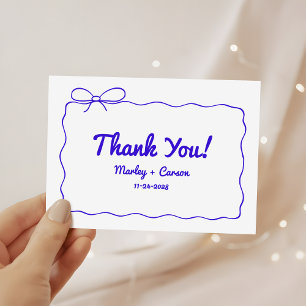 Tarjeta De Agradecimiento Boda Azul Real Modern Funky con Letra a Mano