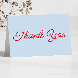 Tarjeta De Agradecimiento Boda Azul Roja Minimalista Moderna Minimalista
