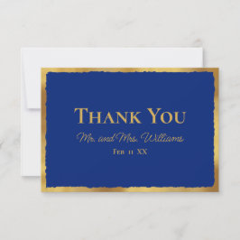 Tarjeta De Agradecimiento Boda azul Royal Gold Edge de lujo elegante