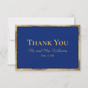 Tarjeta De Agradecimiento Boda azul Royal Gold Edge de lujo elegante