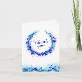 Tarjeta De Agradecimiento Boda azul splash wreath art carta de agradecimient