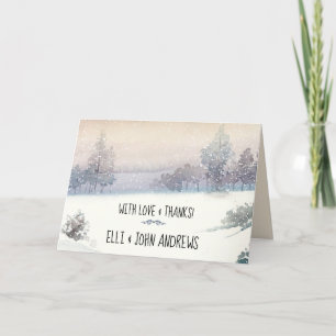 Tarjeta De Agradecimiento Boda azul y blanco de invierno