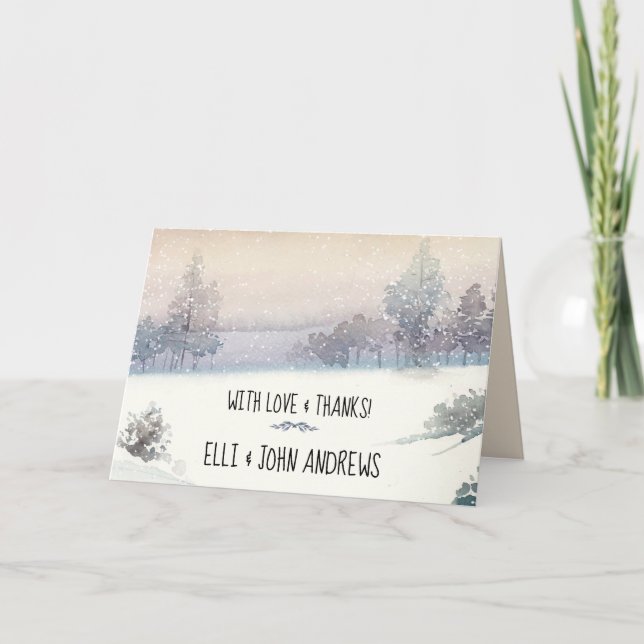 Tarjeta De Agradecimiento Boda azul y blanco de invierno (Anverso)