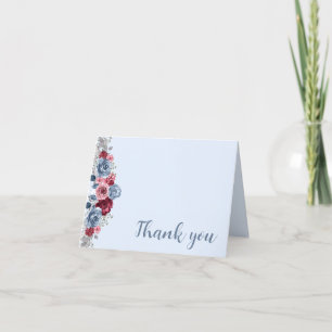 Tarjeta De Agradecimiento Boda azul y borgoñés