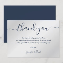 Tarjeta De Agradecimiento Boda azul y plateado de la Marina