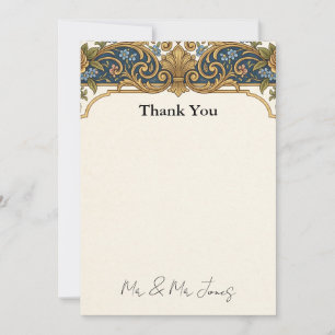 Tarjeta De Agradecimiento Boda Barroca Azul Dorado