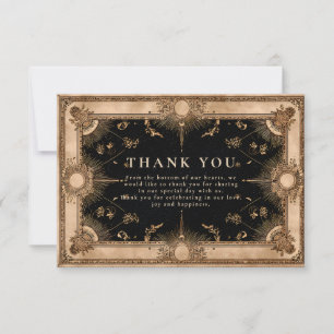 Tarjeta De Agradecimiento Boda barroca celestial negra y dorada