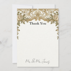 Tarjeta De Agradecimiento Boda Barroca de Marfil Dorado