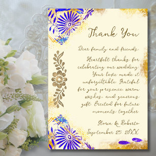 Tarjeta De Agradecimiento Boda Barroca de Talavera Azul y Oro