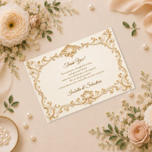 Tarjeta De Agradecimiento Boda Barroca Dorada Elegante