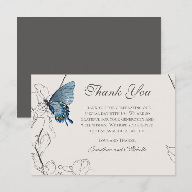 Tarjeta De Agradecimiento Boda beige de mariposa floral geométrica (Anverso / Reverso)