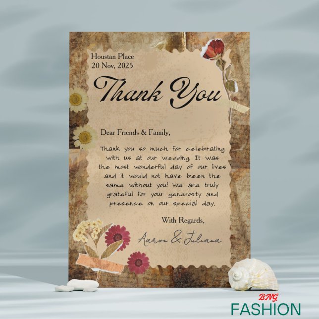 Tarjeta De Agradecimiento Boda beige marrón de libros estéticos de época (Subido por el creador)