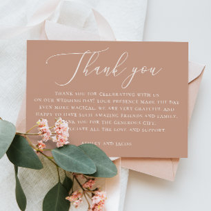 Tarjeta De Agradecimiento Boda beige melocotón apagado   Caligrafía minimali