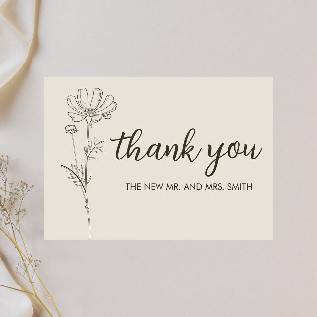Tarjeta De Agradecimiento Boda beige minimalista (Minimalist Beige Monogram Wedding Thank you Card)