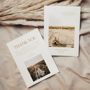 Tarjeta De Agradecimiento Boda beige minimalista moderna de 2 fotos