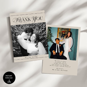 Tarjeta De Agradecimiento Boda Beige Moderno. Gracias.