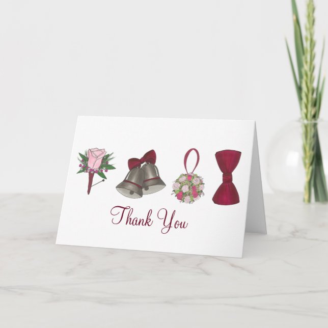 Tarjeta De Agradecimiento Boda Bells Flores Bow Tie Gracias Bowtie (Anverso)