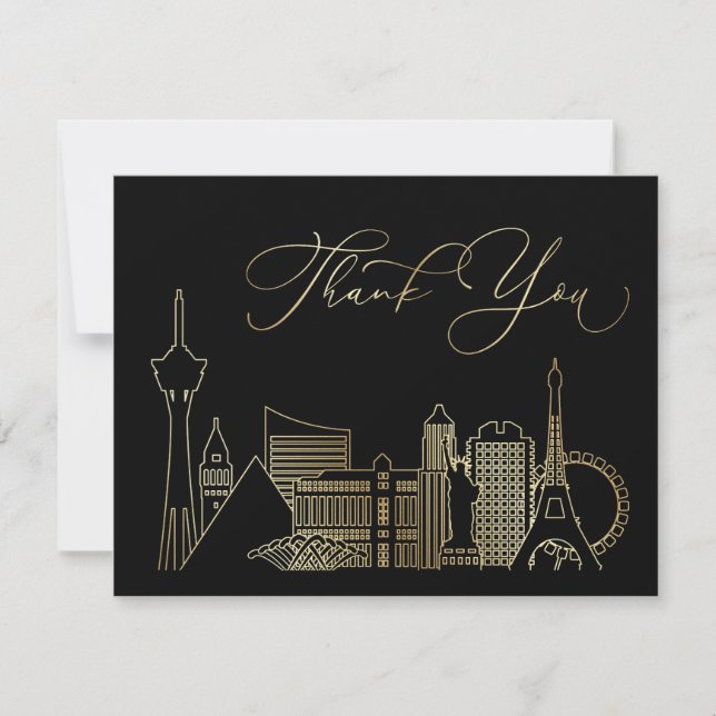 Tarjeta De Agradecimiento Boda Black and Gold de Las Vegas (Anverso)