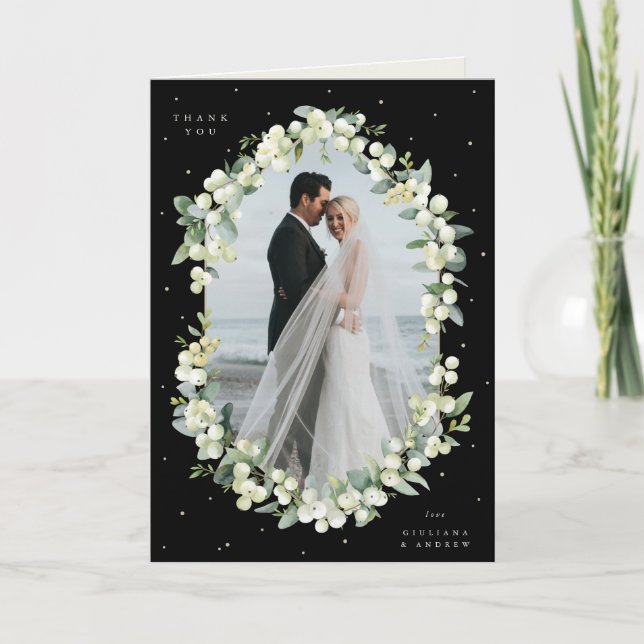 Tarjeta De Agradecimiento Boda Black Snowberry+Eucalyptus foto doblada (Anverso)