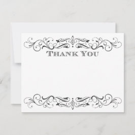 Tarjeta De Agradecimiento Boda Blanca Elegante Floritura Negra Vintage