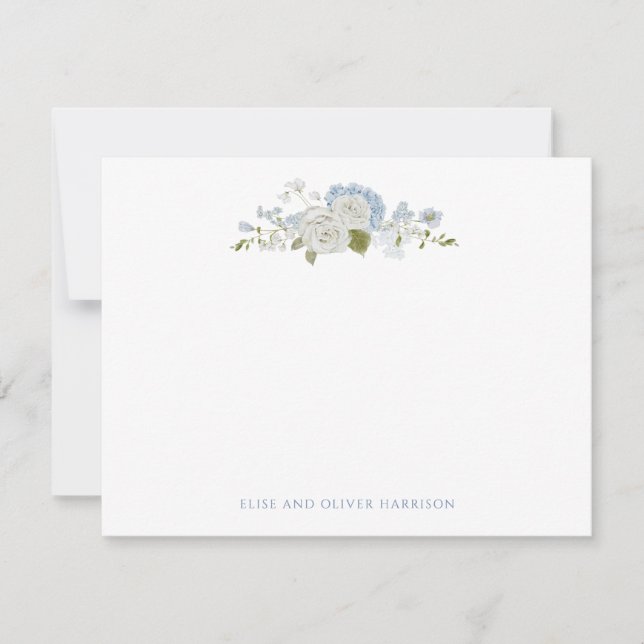 Tarjeta De Agradecimiento Boda blanco azul azul romántico (Anverso)