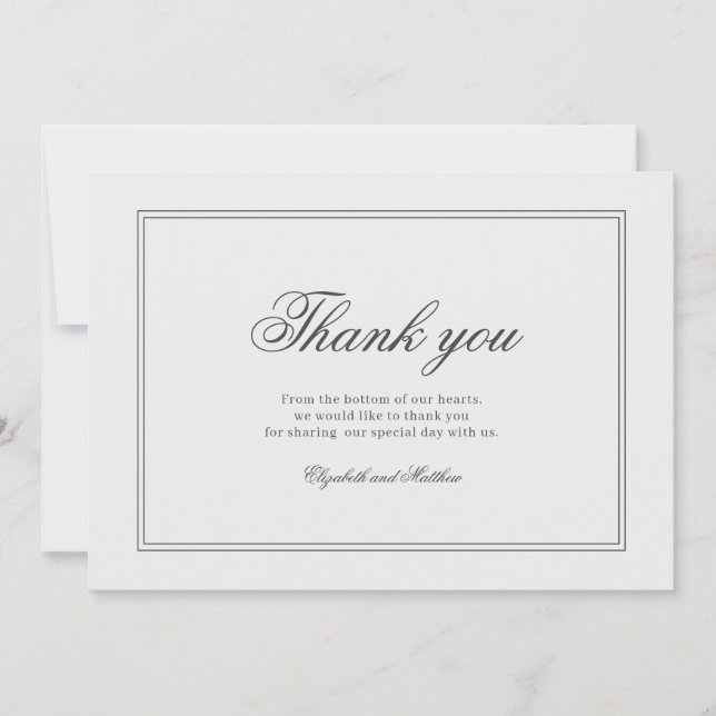 Tarjeta De Agradecimiento Boda blanco clásico elegante (Anverso)
