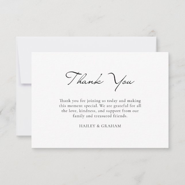 Tarjeta De Agradecimiento Boda blanco de caligrafía mínima de guión clásico (Anverso)
