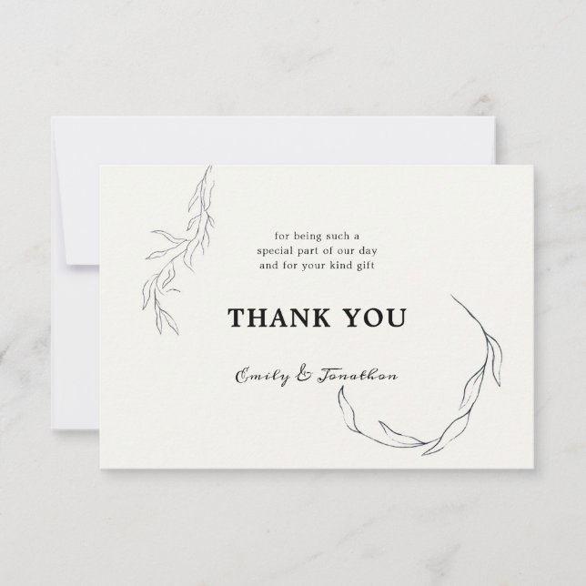 Tarjeta De Agradecimiento Boda blanco deja de negro gracias foto (Anverso)