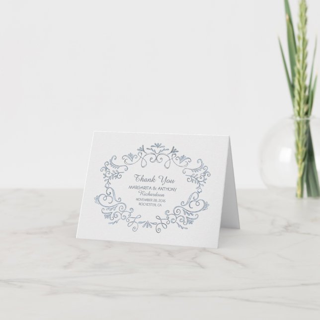 Tarjeta De Agradecimiento boda blanco dibujado a mano gracias a las cartas (Anverso)