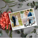 Tarjeta De Agradecimiento Boda Blanco Moderno 3 Collage de fotos Gracias<br><div class="desc">Diga gracias a sus invitados bodas con una tarjeta de agradecimiento de tres collage de fotos. Añade tus nombres y la fecha de boda en un tipo de letra negro moderno. Gracias está escrito en un encantador guión en negrita.</div>